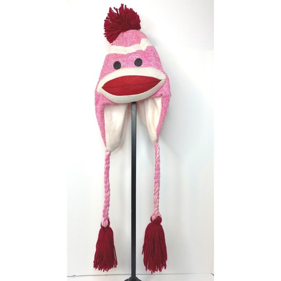 Original Sock Monkey Hat Pink Ages 3 and Up Plushland, Hat Kids - Picture 1 of 14